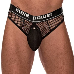 Male Power Thong-kalsong i nät, Svart, L-XL