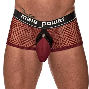 Male Power Thong-kalsong i nät, Röd, Small