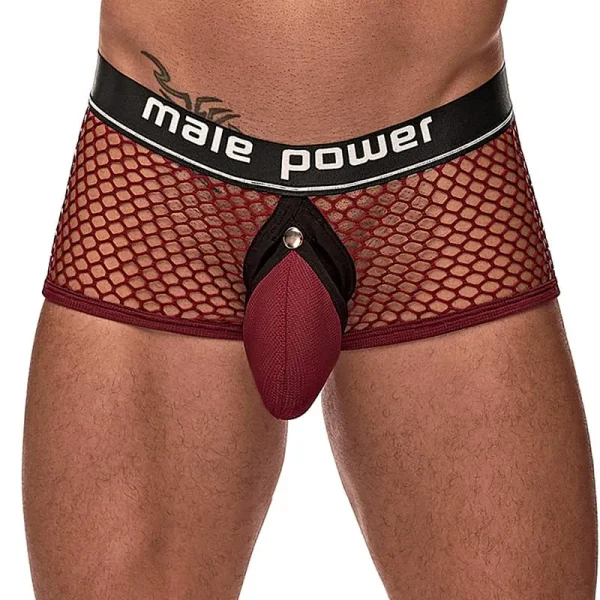 Male Power Thong-kalsong i nät, Röd, Medium
