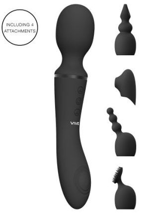 Vive: Nami, Pulse-Wave Wand Vibrator with Clitoral Sleeves, svart