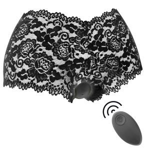 Zara - Spetstrosa med Vibrator & fjärrkontroll - Svart
