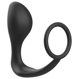 Anal Buttplug med svart silikon penisring - Svart