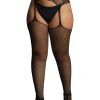 Le Désir: Fishnet and Lace Garterbelt Stockings, One Size Plus