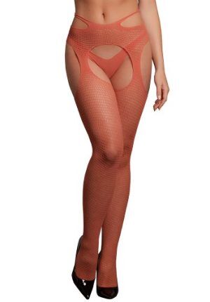 Suspender pantyhose with strappy waist, red