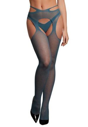 Suspender pantyhose with strappy waist, blue