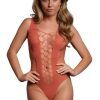 V-Neck Teddy with Opaque panels, red