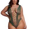 V-Neck Teddy with Opaque panels, green - Queen Size