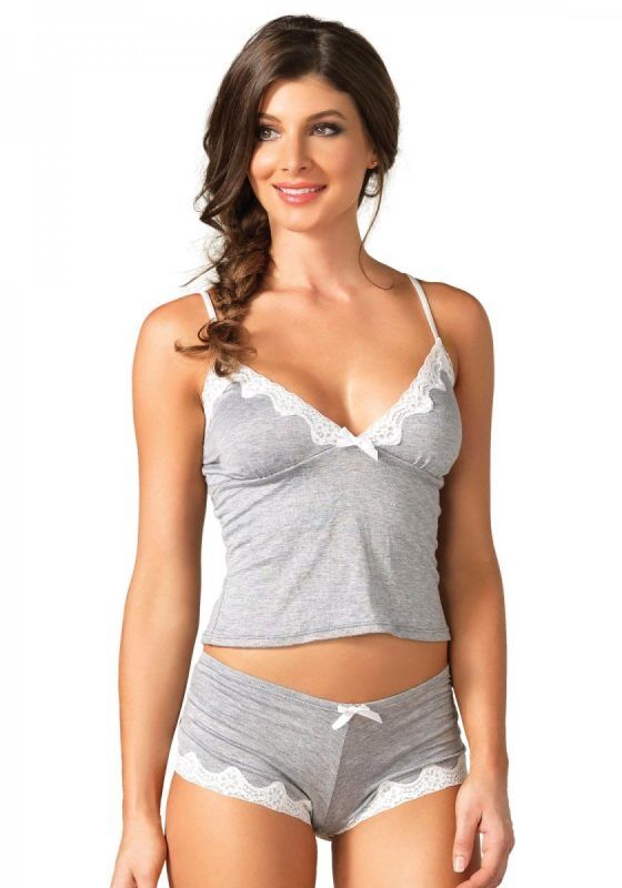 Jersey Cami-linne & short set - Grå & Vit