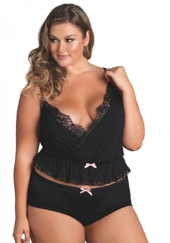 Jersey Cami-linne & boyshorts Svart