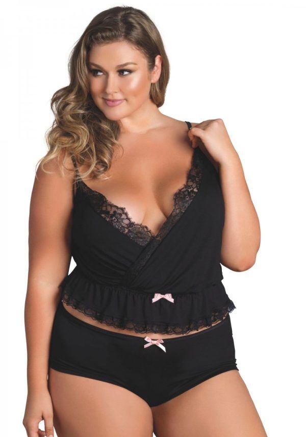Jersey Cami-linne & boyshorts Svart