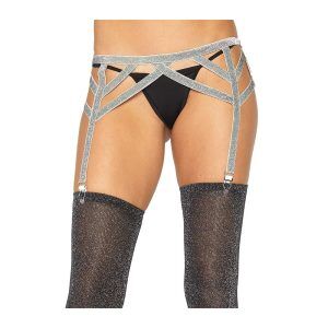Lurex Elastic Garter Belt Silver