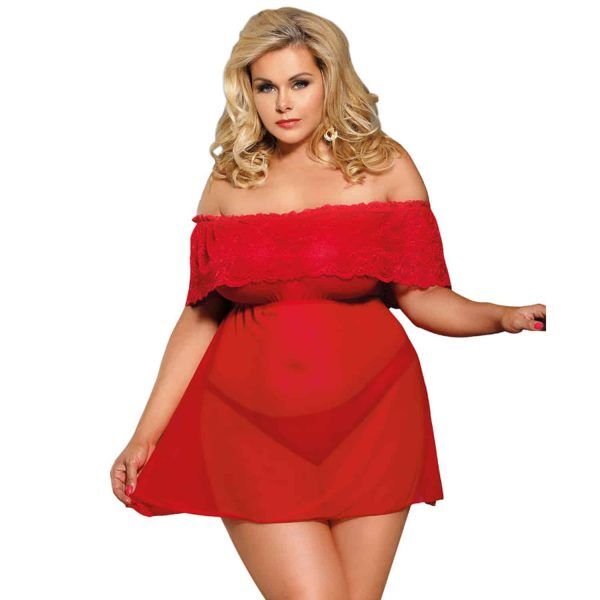 Subblime Queen Plus - Negligé Kort Klänning & Stringtrosa Set - Röd