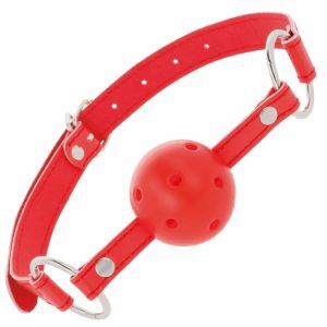 Breatheable Ball Gag - Justerbar Munkavel med nitar - Röd