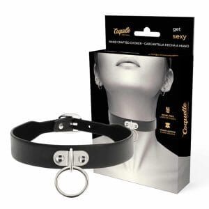 Fetish Halsband Choker i Veganskt läder med metallring - Svart