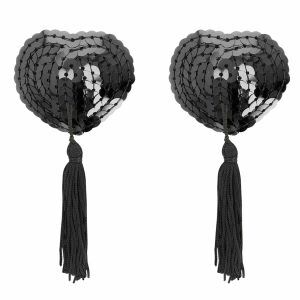 Coquette Accessories Hjärtformade Nipple Covers - Chic Desire Pasties med Svarta Paljetter & Tofsar