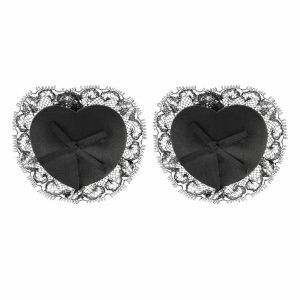 Coquette Accessories - Hjärtformade Nipple Covers - Chic Desire Pasties i Svart Satin Spets