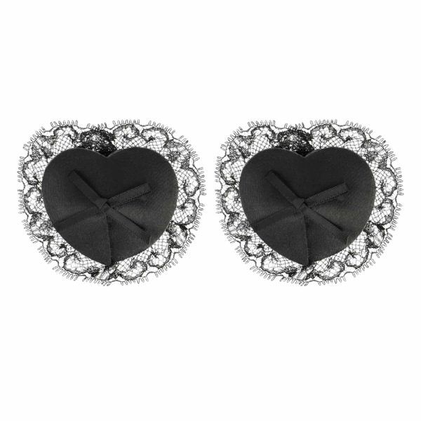 Coquette Accessories - Hjärtformade Nipple Covers - Chic Desire Pasties i Svart Satin Spets