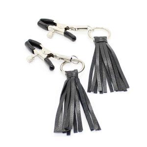 Öhmama Fetish Nipple Covers - Bröstklämmor med lädertofsar - Svart