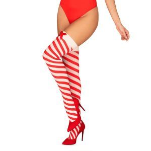 Obsessive - Kissmas Stay-Ups Strumpor - Röd/vit