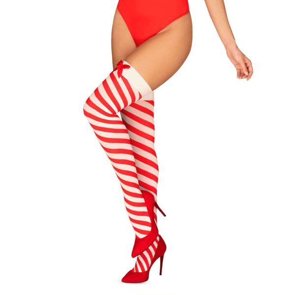 Obsessive - Kissmas Stay-Ups Strumpor - Röd/vit