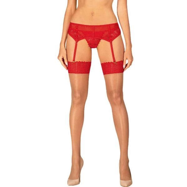 Obsessive - Stay-Ups Strumpor Ingridia - Röd/Beige
