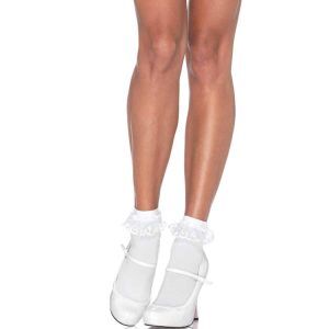 Leg Avenue - Vita Strumpor med Spetsvolang - One-size