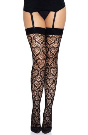 Leg Avenue Heart Net Thigh Highs Black O/S Strumpbyxor