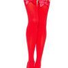 Nylon Thigh Highs With Bow Red O/S Stay-ups