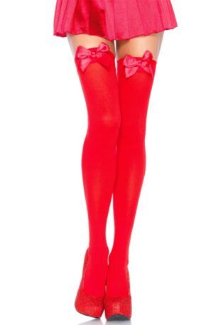Nylon Thigh Highs With Bow Red O/S Stay-ups