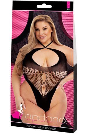 Fishnet Halter Bodysuit Black Queen Size Body & Playsuits