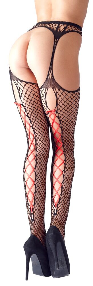 Cottelli Black and Red Tights (Storlek: S/M)