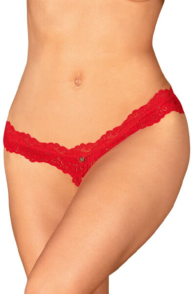 Obsessive Amor Cherris Crotchless Thong Red L/XL Trosa med öppen gren