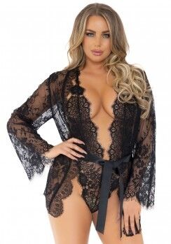 Floral lace teddy & robe - Small