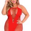 Seamless Halter Net Dress Plus Red Queen Size Sexiga kläder