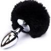 Black Faux Fur Rabbit Tail Stainless Plug S Analplugg med svans