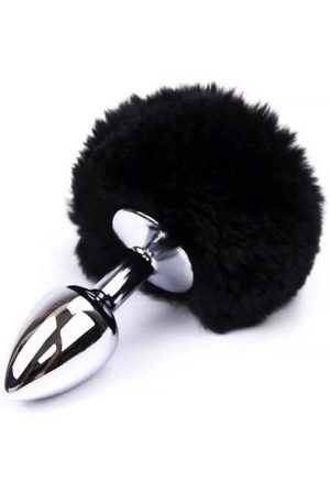 Black Faux Fur Rabbit Tail Stainless Plug S Analplugg med svans
