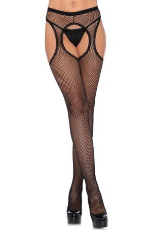Fishnet Suspender Hose Black O/S Strumpbyxor