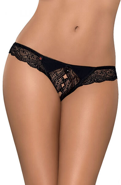 Obsessive Miamor Crotchless Thong Black S/M Trosor med öppen gren