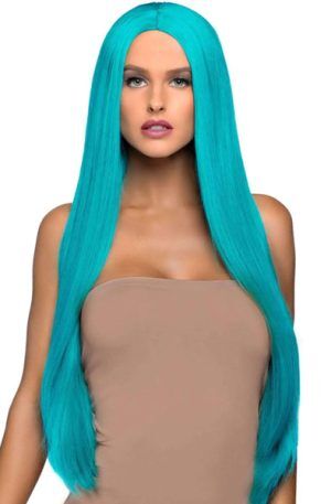 Long Straight Center Part Wig Turquoise Peruk