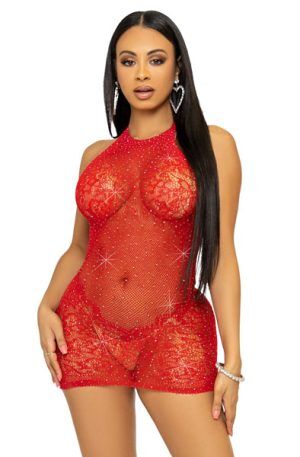 Rhinestone Halter Mini Dress Red O/S Klänningar & Kjolar