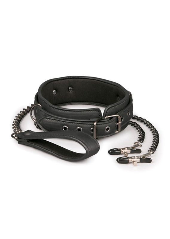 Easytoys Leather Collar With Nipple Chains