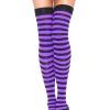 Striped Nylon Thigh Highs Black/Purple O/S Strumpbyxor