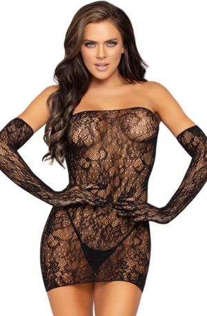 Lace Tube Dress With Gloves Black O/S Klänningar & Kjolar