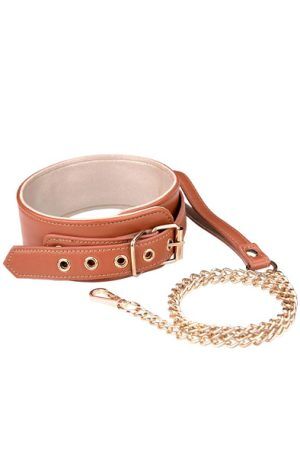 Blaze Elite Collar & Chain Cognac Vegan Leather Halsband & koppel