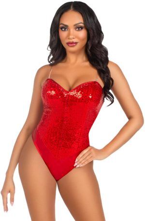 Sequin Boned Bodysuit Red M Body & Playsuits