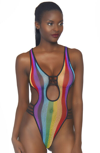 Leg Avenue Rainbow Fishnet Bodysuit One Size Teddy