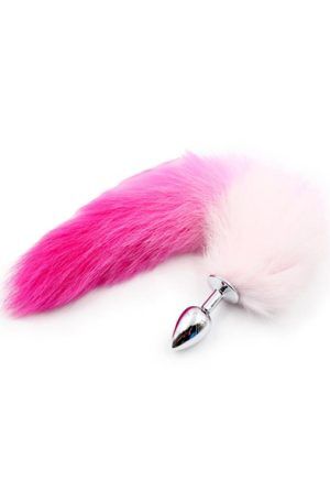 Pink & White Faux Tail With Stainless Plug S Analplugg med svans