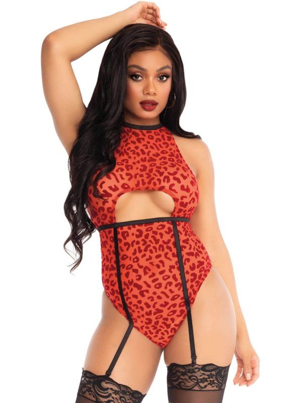 Sheer backless garter teddy, small/medium