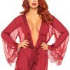 sheer robe with flared sleeves red 1