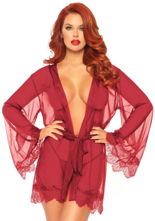 Sheer robe with flared sleeves red - XL